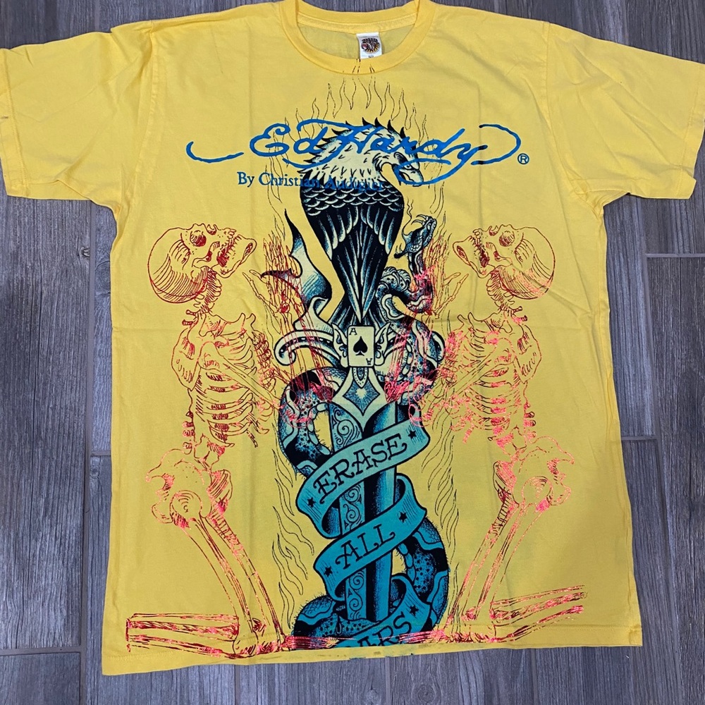 Ed Hardy Men Yellow Shirt Erase All Eagle